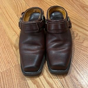 Frye belted harness brown mules size 6 1/2